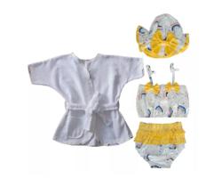 4 Peças - Biquíni + Chapéu + Roupão Banho De Sol Verão Bebê