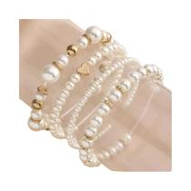4 peças conjunto de pulseira de pérola simples unissex moda pérola falsa