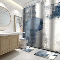 4 peças de conjuntos de cortinas de chuveiro de banheiro cinza com tapetes, pintura abstrata azul e cinza, conjuntos de banheiro retrô cinza com cortina de chuveiro, tapetes e acessórios 4 peças de conjuntos de cortinas de chuveiro de banheiro cinza com tapetes, pintura abstrata azul e cinza, conjuntos de banheiro retrô cinza com cortina de chuveiro, tapetes e acessórios