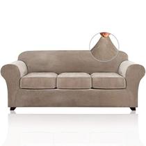 4 peças Sofá Cobre Capas de sofá de veludo para 3 almofadas Sofá Slipcovers Soft Sofa Slip Capas móveis com 3 tampas individuais de almofada de assento, máquina lavável (grande, Taupe)