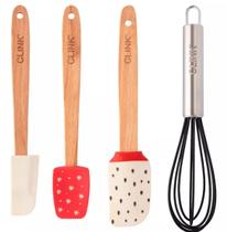 4 Peças Utensílios De Silicone Com Cabo De Madeira E Ferro
