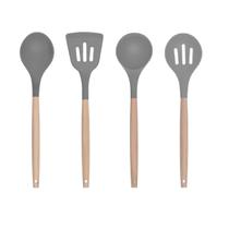 4 Peças Utensílios Silicone Bambu Espátula E Colheres 4 Peças Utensílios Silicone Bambu Espátula E Colheres