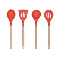4 Peças Utensílios Silicone Bambu Espátula E Colheres