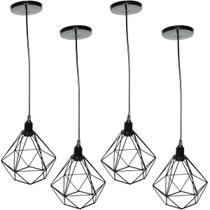 4 Pendente Aramado Diamante Luminária Lustre Luxo Pequeno Teto Retrô Preto Agp Ilumini 4 Pendente Aramado Diamante Luminária Lustre Luxo Pequeno Teto Retrô Preto Agp Ilumini