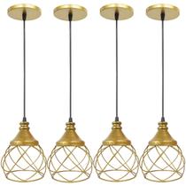 4 Pendente Aramado Esfera Balonê Dourado Lustre Luminária Teto Regulável Sala Cozinha Industrial Agp
