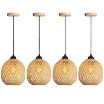4 Pendente Bamboo Fibra Natural Artesanal Lavabo Bancada E27 Nat02
