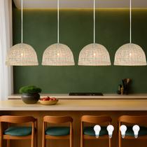 4 Pendente Boho Fibra Natural Sala 50 Cm Nat49 + Led