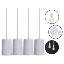 4 Pendente Cabo Ajustável Dot Metal Retrô Branco Taschibra