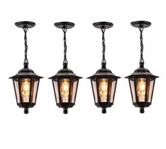 4 Pendente Colonial Externo Preto E27 Lente Transp. Fachada Lup39