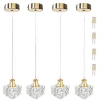 4 Pendente Cristal Dourado Cromado Metal Sala Bet42 + Led 4 Pendente Cristal Dourado Cromado Metal Sala Bet42 + Led