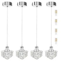 4 Pendente De Cristal Transparente Quadrado Sala Bet43 + Led