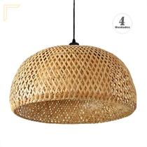 4 Pendente De Fibra Natural Artesanal Bambu 45 Cm E27 Nat23