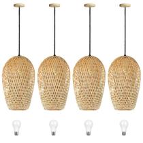 4 Pendente Fibra Natural Em Bambu Lanchonete Nat63 + Led 4 Pendente Fibra Natural Em Bambu Lanchonete Nat63 + Led
