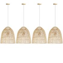 4 Pendente Palha Em Fibra Natural Rattan Lanchonete Nat59