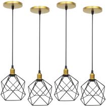 4 Pendentes Aramado Cálice Luminária Lustre Luxo Teto Retrô Vintage Balcão Agp Ilumini Industrial
