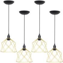 4 Pendentes Aramado Cálice Luminária Lustre Teto Retrô Vintage Industrial Balcão Agp Ilumini