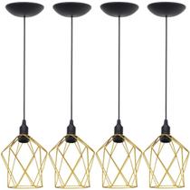 4 Pendentes Aramado Cálice P Luminária Lustre Teto Retrô Vintage Industrial Balcão Agp Ilumini