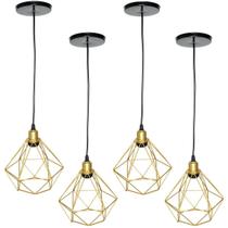 4 Pendentes Aramado Diamante Cabo 2 Mt Luminária Lustre Luxo Industrial Teto Retrô Agp Ilumini