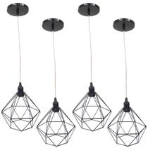 4 Pendentes Aramado Diamante Luminária Lustre Cabo Cristal 2 Mt Industrial Teto Retrô Agp Ilumini