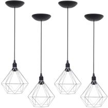 4 Pendentes Aramado Diamante Luminária Lustre P Teto Retrô Vintage Industrial Balcão Agp Ilumini