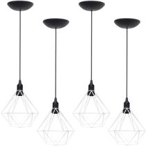 4 Pendentes Aramado Diamante Luminária Lustre P Teto Retrô Vintage Industrial Balcão Agp Ilumini