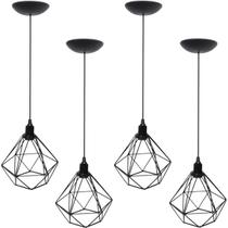 4 Pendentes Aramado Diamante Luminária Lustre P Teto Retrô Vintage Industrial Balcão Agp Ilumini