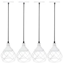 4 Pendentes Aramado Esfera Balonê Branco Lustre Luminária Teto Regulável Sala Cozinha Industrial Agp