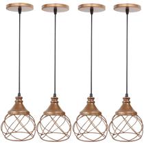 4 Pendentes Aramado Esfera Balonê Cobre Rose Gold Lustre Luminária Teto Regulável Sala Cozinha