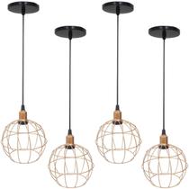 4 Pendentes Aramado Globo Luminária Lustre Luxo Teto Retrô Vintage Balcão Agp Ilumini Industrial