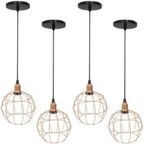 4 Pendentes Aramado Globo Luminária Lustre Luxo Teto Retrô Vintage Balcão Agp Ilumini Industrial