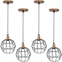 4 Pendentes Aramado Globo Preto Luminária Lustre Industrial Teto Vintage Cobre Rose Agp Ilumini