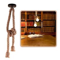 4 Pendentes Corda Sisal Duplo 1,60M Lustre Vintage Retro Rústico Para Nó Com 2 Bocais E27 E Canopla De Metal Para Teto