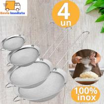4 Peneiras Coador em Aço Inox Multifuncional Para Farinhas Alimentos Frutas uso Cozinha 12cm 14cm 18 4 Peneiras Coador em Aço Inox Multifuncional Para Farinhas Alimentos Frutas uso Cozinha 12cm 14cm 18