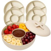 4 Petisqueiras Redonda Com Tampa e Divisórias em Bambu