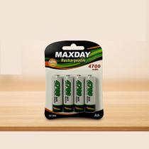 4 Pilhas AA Recarregáveis Maxday 4700mAh Ni-MH 1.2V Estáveis E Seguras Para Seus Aparelhos