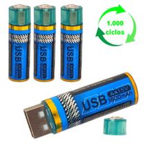 4 Pilhas Aa Recarregável Usb 1.5v Pequena Cilíndrica Bateria Cartela Durável Econômica Energia Comum