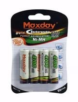 4 Pilhas Pequenas Recarregáveis AA Maxday 4700mAh Kit Original Eficácia Garantida No Controle