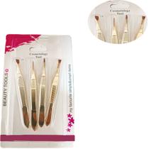 4 Pinças Sobrancelha Pontas Fina Reta Diagonal Design Micro