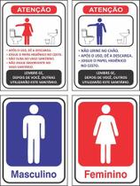 4 Placas Banheiro Feminino E Masculino Regras Wc 20x15cm