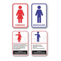 4 Placas De Sinalização Banheiro Feminino Masculino Regras Kit