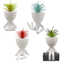 4 Plantas Artificiais + 4 Vasos Bob Plant - Decoração Sala - Marxgreg3d