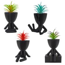4 Plantas Artificiais + 4 Vasos Bob Plant - Decoração Sala - Marxgreg3d
