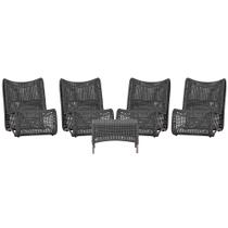 4 Poltronas e Mesa Texas em Alumínio Pintura Marrom Corda Náutica Trama Original