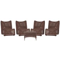 4 Poltronas e Mesa Texas em Alumínio Pintura Marrom Corda Náutica Trama Original