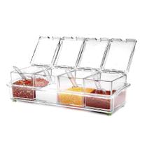4 Porta Acompanhamentos Acrilico C/ Colher Organizador Açai Temperos 4 Porta Acompanhamentos Acrilico C/ Colher Organizador Açai Temperos