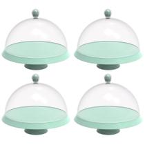 4 Porta Bolo com Cúpula e Pé 30cm Verde Menta Bubble Crippa Boleira Tortas Doces