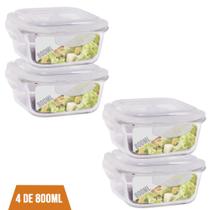 4 Pote 800ml Vidro Marmita Fitness Tampa 4 Trava Hermético