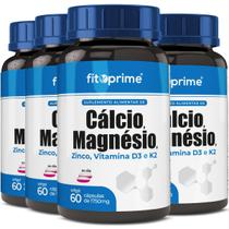 4 Pote Cálcio Magnésio Zinco Vitaminas D3 K2 Com 60 Cápsulas Fitoprime
