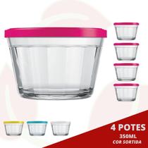 4 Pote de Vidro estilo Americano 350ML c/ Tampa Petisco
