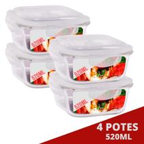 4 Pote de Vidro Hermetico Quadradao 520ML Marmita Forno Airfryer
